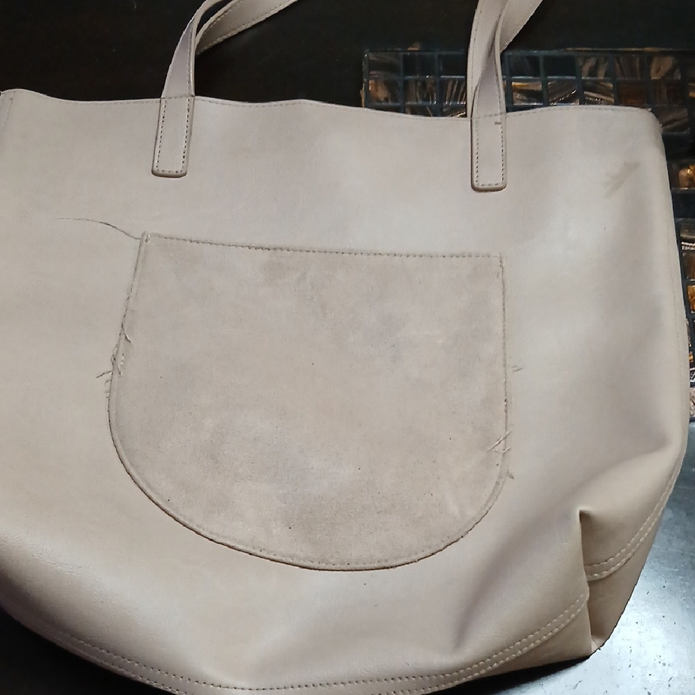 Cream Minimalist Leather Tote Bag